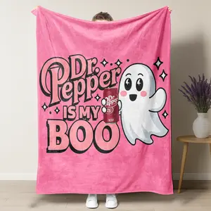 Cute little Ghost Flannel Blanket, dr pepper gifts merch, Soft and Warm Machine Washable Dr Pepper Blanket Wall-Hanging Decorative Item For Bed Cover Wall Decoration Indoor Bedding For Sofa Outdoor Use