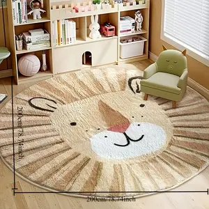 1pc Cartoon lion shaped bedroom decor rug animal pattern carpets for living room large area lounge  round carpet Thick washable bedside carpet Home reading area play area anti-slip floor mat Animal Printed Rug