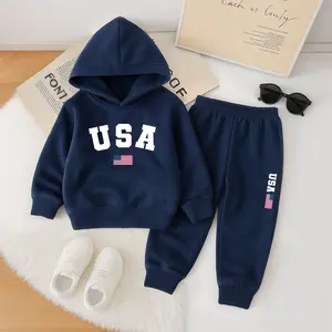 Unisex USA Print Hoodie Tracksuit Set, Fleece-Lined Sweatshirt & Joggers, Fall & Winter Casual Outfit for Indoor & Outdoor Wear