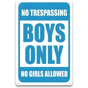 No Girls Allowed Signs for Boys Room Decor - Metal No Trespassing Boys Only Sign for Kids Room, Teen Boys Room, Little Man Cave Room Rules Wall Decor Art, Cool Gifts for Teen Boys, 8 x 12 inch