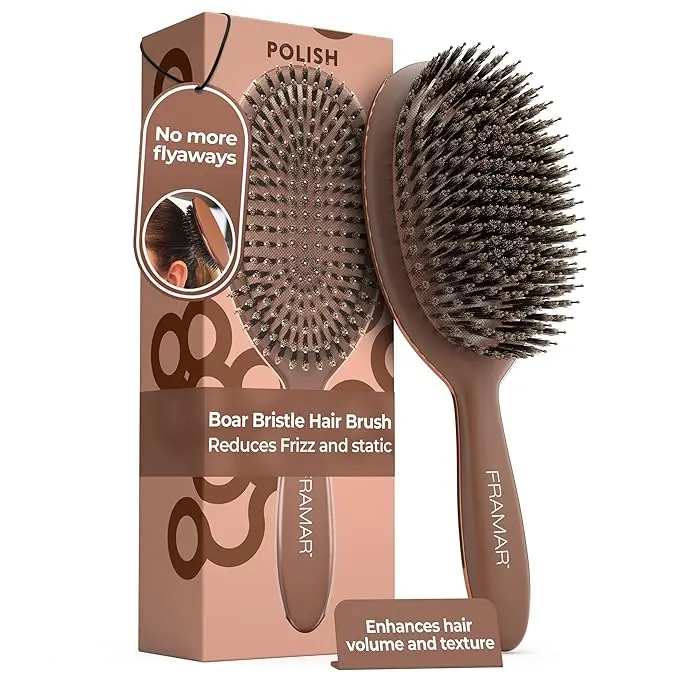 FRAMAR Soft Boar Bristle Hair Brush For Women – Boars Hair Brush For Women, Boar Brush For Fine Hair, Hairbrush For Fine Hair, Soft Bristle Brush For Slick Back, Volume and Shine - Chocolate