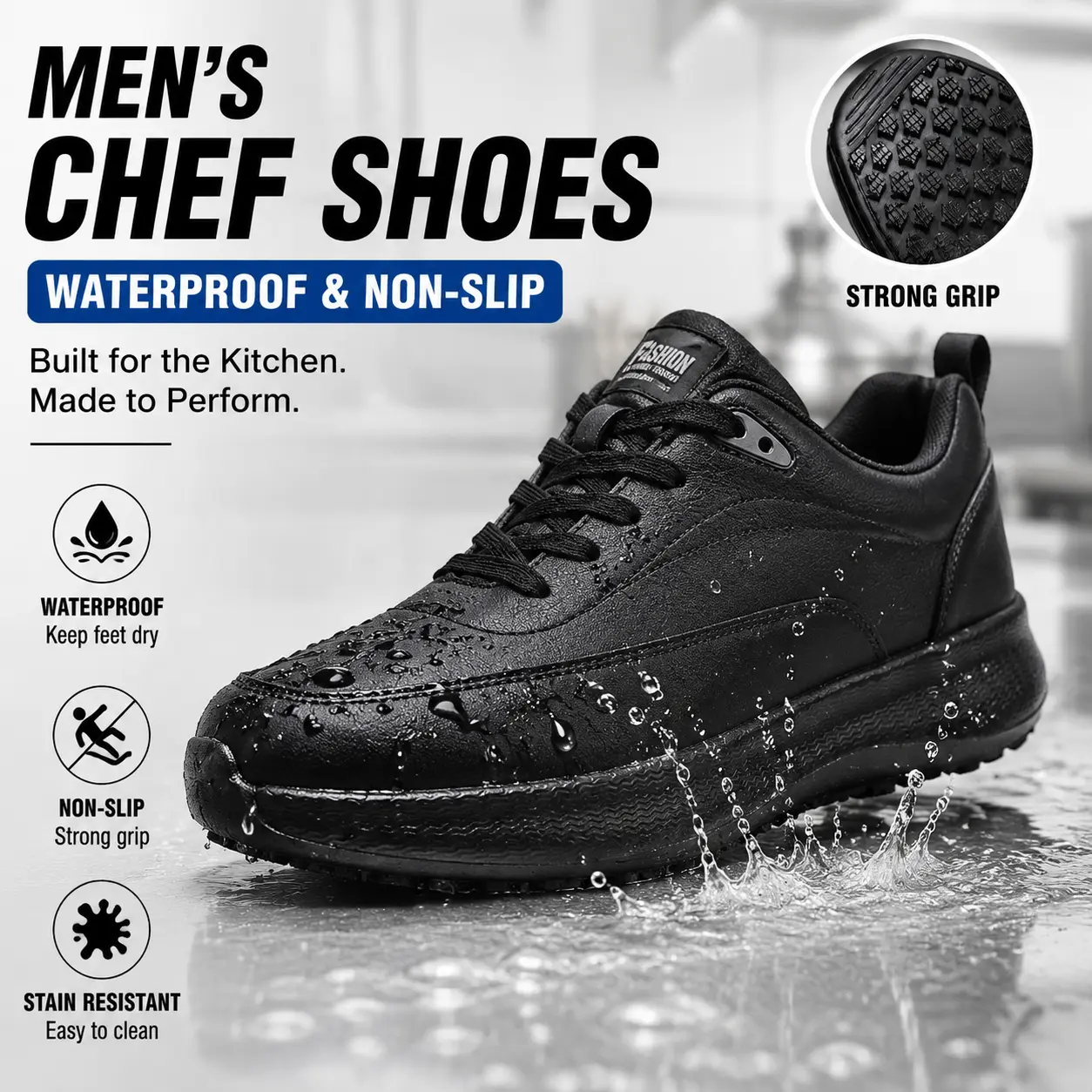 Men's waterproof chef shoes, women's walking shoes. Lightweight anti slip training shoes with lace up design, comfortable and easy to clean, casual shoes
