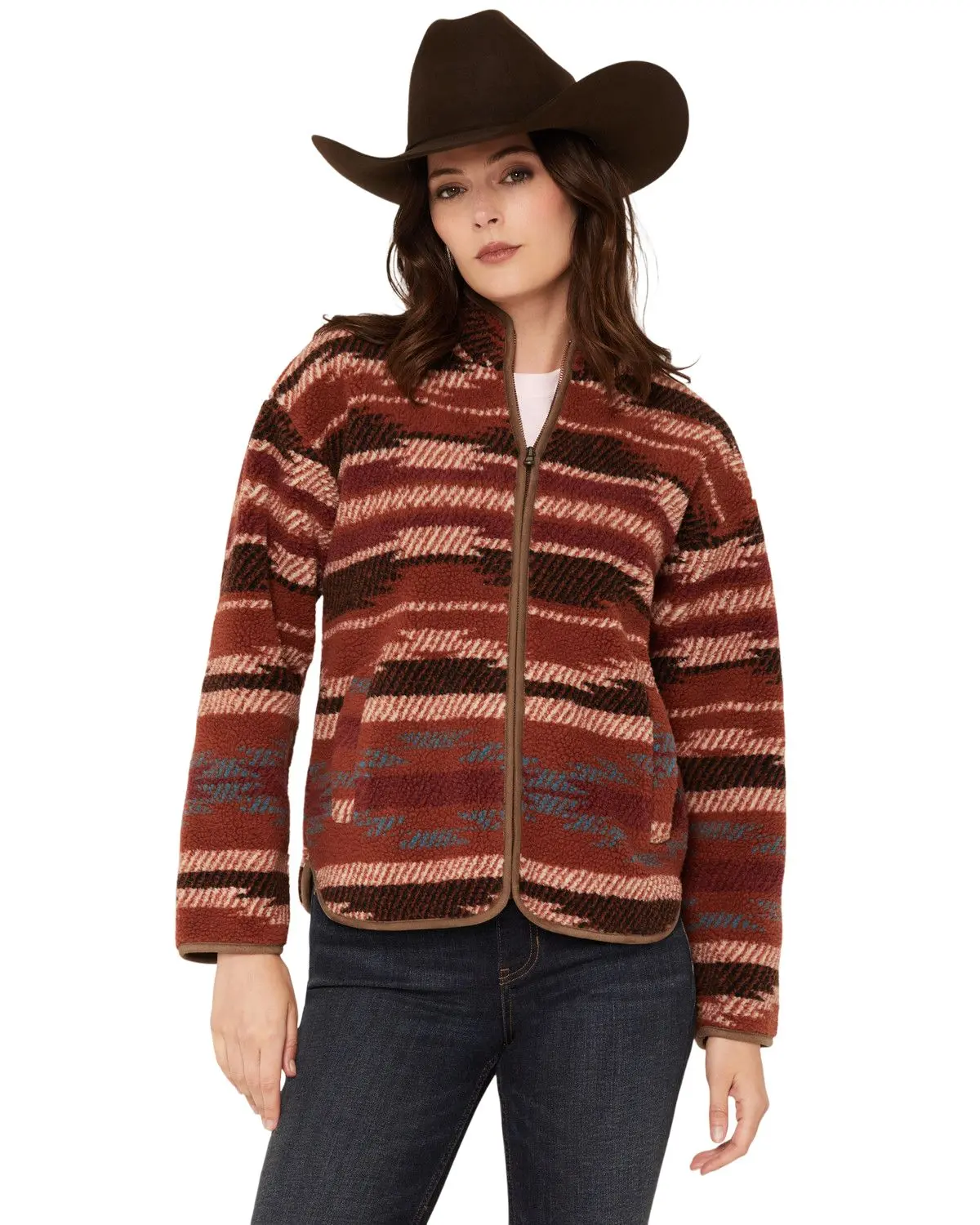 Shyanne Women's Women'S Casey Southwestern Print Sherpa Zip-Up Jacket - Srfa26sw3-Bkrd