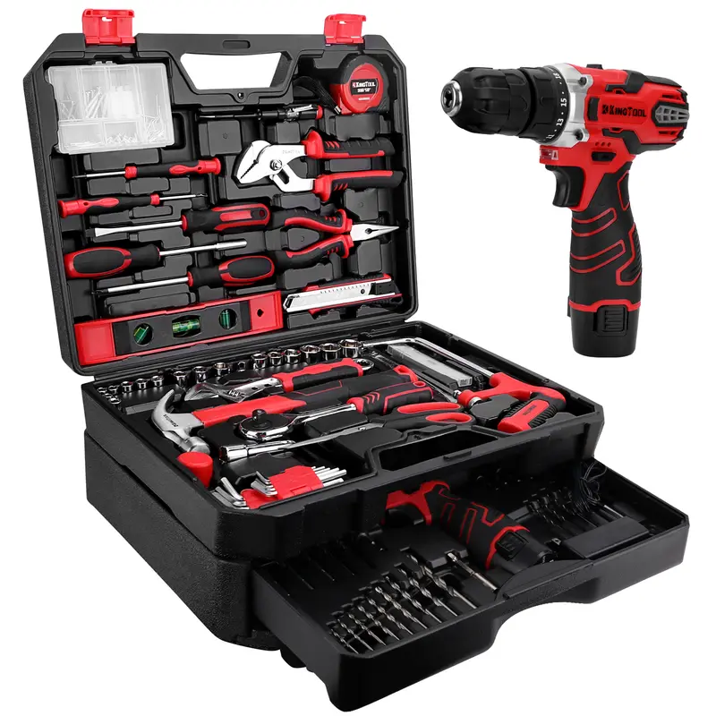 KingTool 276-Piece Tool Set Kit - Tool kit with 12V Cordless Power Drill Driver Toolbox Storage Case with Drawer, Drill Set Perfect for Homeowner, Diyer, Handyman