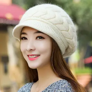 Outdoor hat autumn and winter warm knitted wool hat velvet all-match beret winter