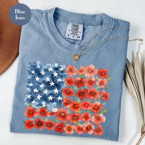 Comfort Colors Floral American Flag Shirt, 4th of July Shirt, Patriotic Shirt, Independence Day Shirt, Floral American Flag Shirt, USA Tee