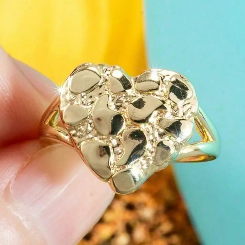Chunky Gold Nugget Ring for Women, Heart Shaped Signet Ring with a Textured Finish, Statement Fashion Jewelry, Heart Signet Ring, Gold Nugget Rings