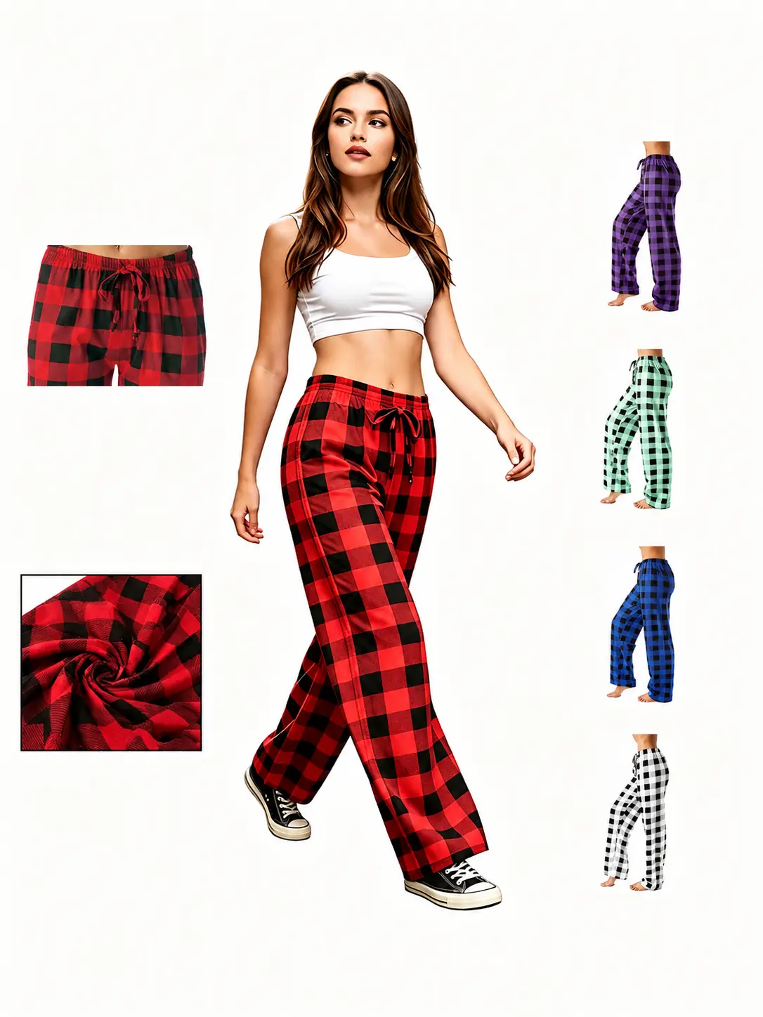 Women's Plaid Print Drawstring Lounge Pajama Pants Sleep Pants, Pajamas,Pajama Set sleepwear