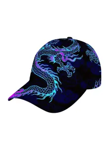 Dragon Design Baseball Cap, Lightweight Polyester, Adjustable Snapback Flat Brim, Vivid Blue and Artwork, Outdoor Sports, Running, Casual Fashion