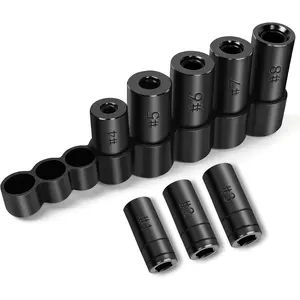 70500 Tap Socket Set, 8- 1/4" & 3/8" Drive Taps Sockets Adapter for Socket Wrench Set Use, Fits  MCTI Taps Thru 1/2" & 1/8" NPT Taps