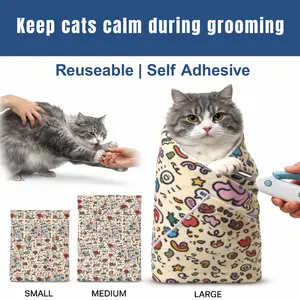 Cat Grooming Wrap for Nail Clipping - Cat Restraint Wrap, Cat Swaddle,Cat Burrito,  Cat Blanket, Calming Cat Wrap Medium Large XL Size Self Adhesive Cloth Wrap Anti-Escape Wrap for Medicine Nail Clipping Teeth Brushing Ear Cleaning