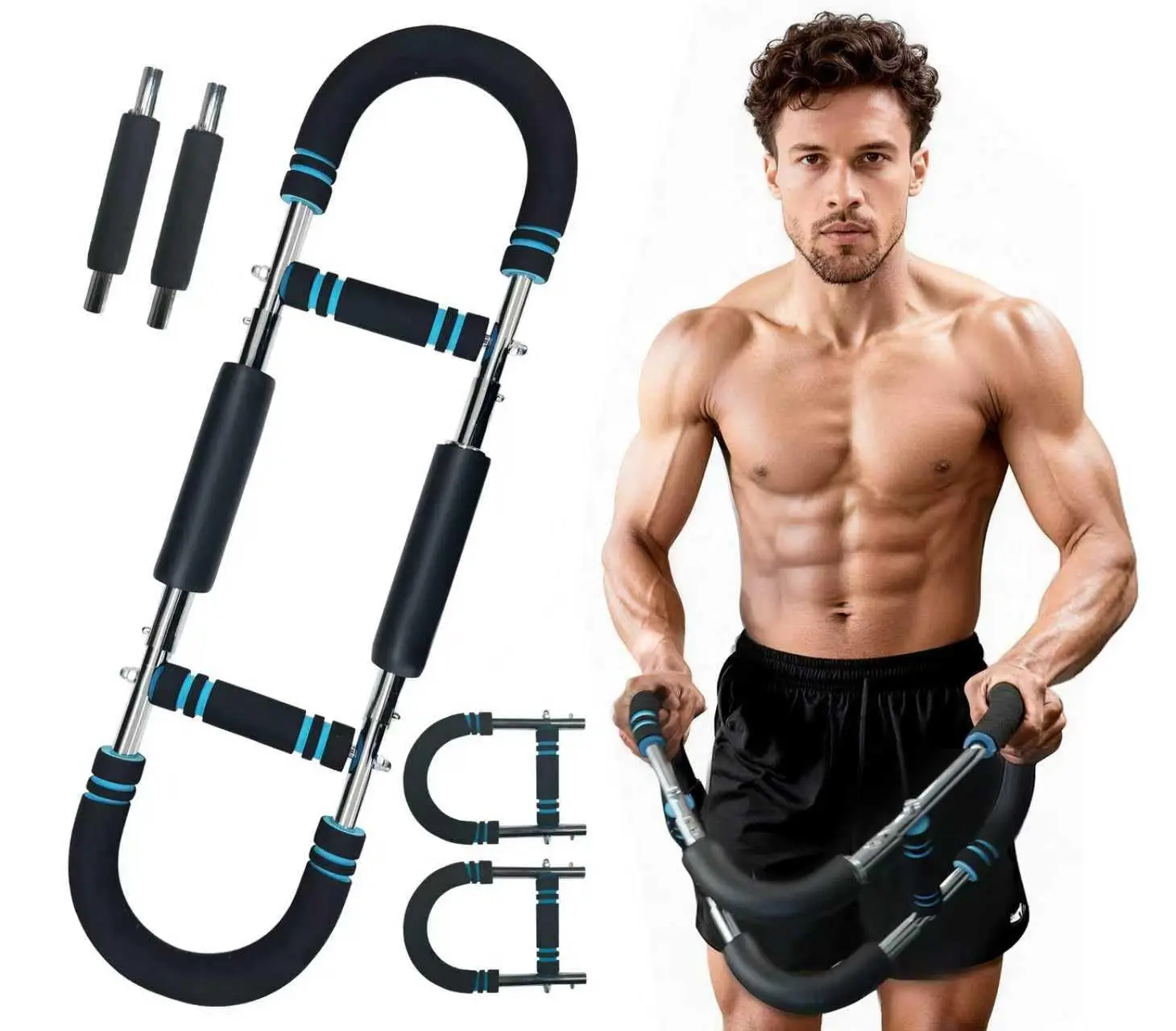 Adjustable Resistance Power Twister Arm Trainer - Portable, Detachable Upper Body Strength Training Bar for Chest, Arm Workouts, 60-100lb At-Home Workout Equipment