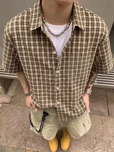 Men’s Vintage Plaid Short Sleeve Shirt Button Up Tops | Multi-Wear Style | Oversized Boxy Fit | Lightweight Breathable Fabric | 90s Retro Casual Top for Streetwear & Everyday Outfits