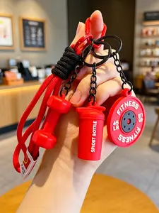 Sporty Barbell and Dumbbell Weight Plate Keychain Fitness Barbell Dumbbell Keychain Gym Bag Charms Dumbbell Keyring Woven Rope Lanyard Water Cup Bag Pendants Weightlifting Gym BackpackCharms Braided Cord Purse Ornaments for Fitness Enthusiasts and Gifting