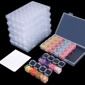 1pcs Clear Diamond Painting Storage Box Container, Each Container Has 28 Mini Compartments Grid Mosaic Kit Accessories Storage Box and Cross Stitch Tools for DIY Arts and Crafts