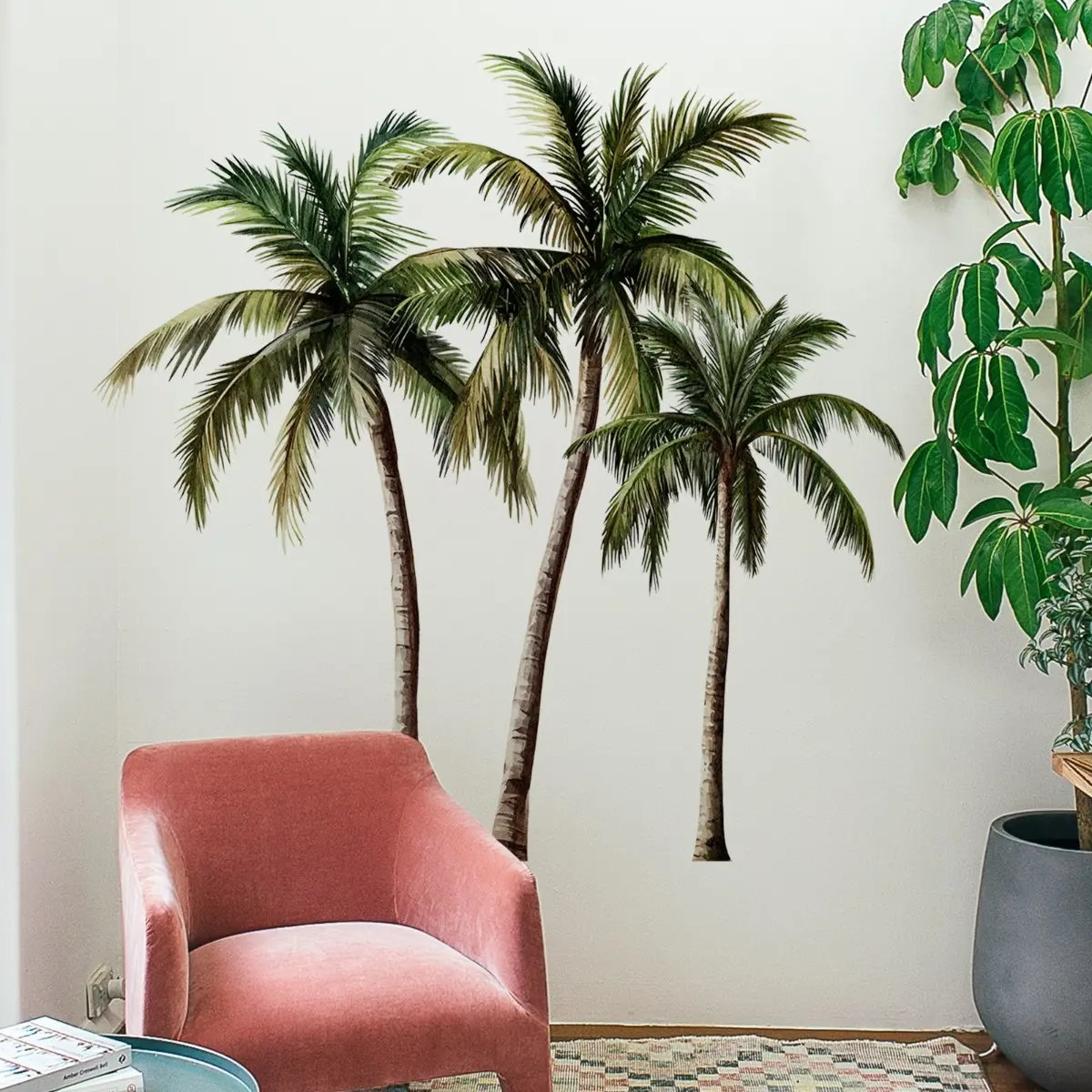 A set (30*90cm*2pcs) of new hand-painted creative palm tree wall stickers for living room, bedroom, home background decoration. Self-adhesive wall stickers for beautifying and decorating walls, Art stickers, M15548