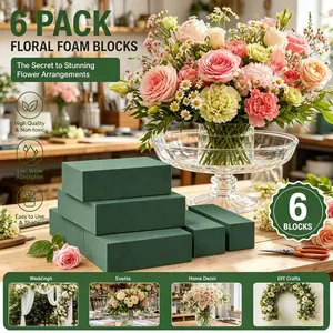 6 Pcs Floral Foam Blocks for Flower Arrangement – Wet & Dry Green Floral Foam for Fresh Silk Flowers, Wedding Centerpieces, Birthday Decorations, Home Crafts (Small Size 5.5" x 3.1" x 1.7")