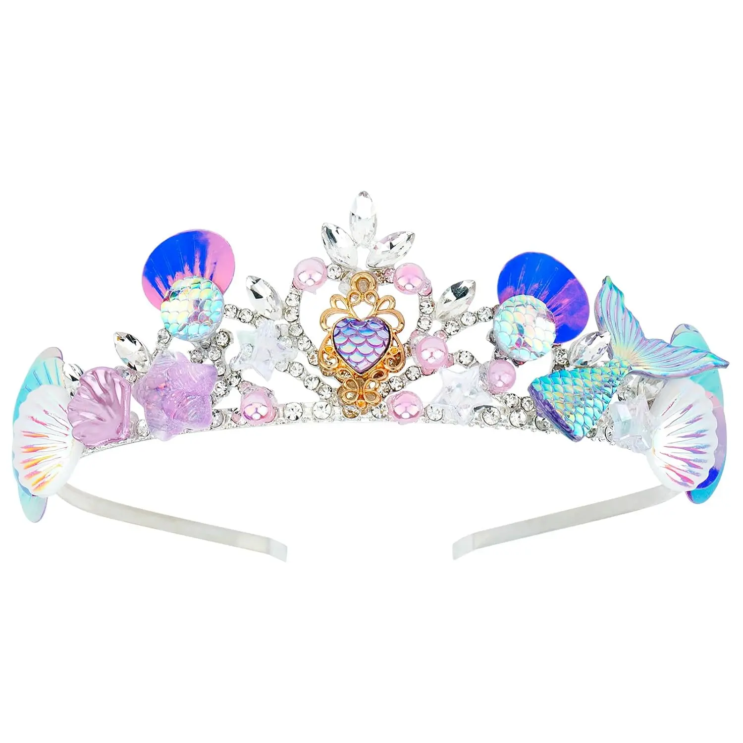 Mermaid Crown, Fish Scales Seashell Headband Tiara for Women and Girls, Mermaid Birthday Decorations, Christmas Prom Gift
