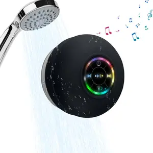 Christmas gift Mini Bluetooth Shower Speaker with LED light, Portable IPX4 Waterproof, Hands-Free Speakerphone. Rechargeable Using Micro USB, Wireless Stereo for Beach, Shower & Home