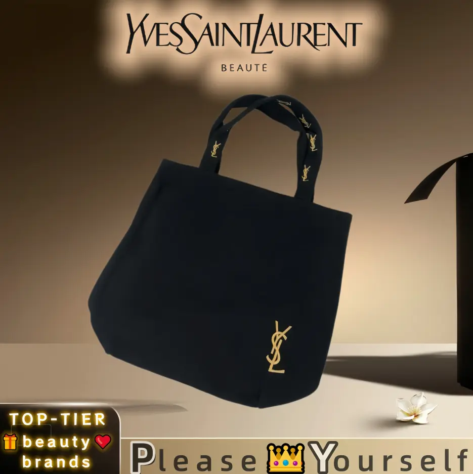 YSL Beauty Gift Embroidered Denim Canvas Tote Bag, Large-Capacity Shoulder Bag for Shopping & Daily Commuting