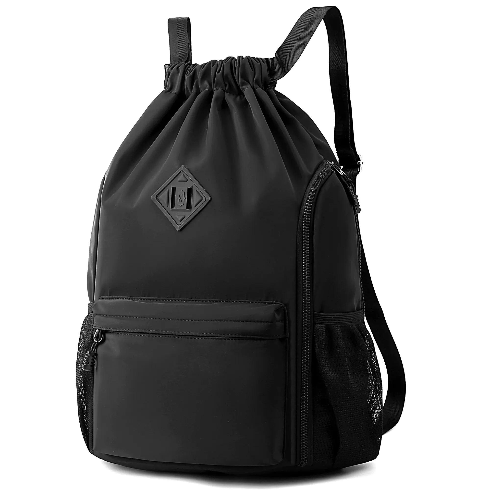 NEYRAT Waterproof Drawstring Backpack - Outdoor Fitness Bag with 2 Water Bottle Holders, Sporty Pocket Design, Beach Stuff, Travel Stuff, Everyday Carry, Sporty Chic for Men Women