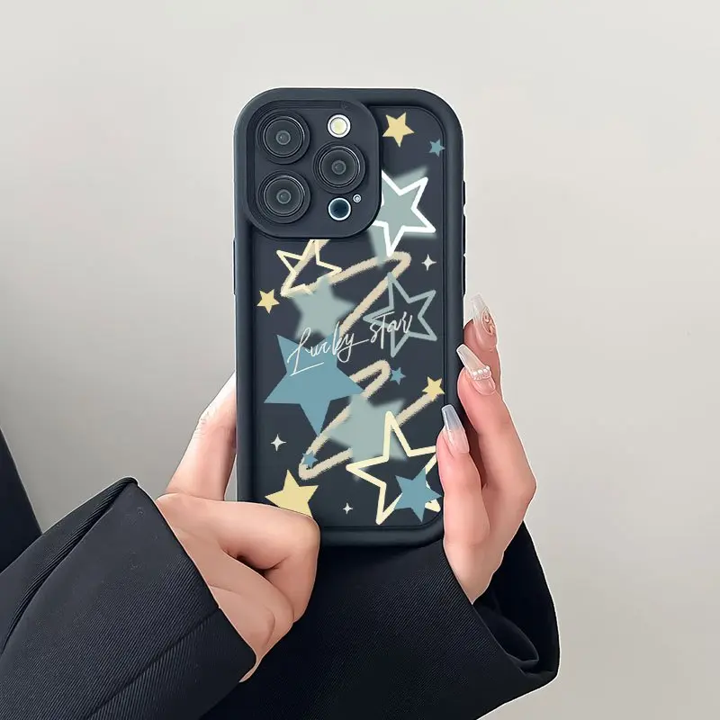 Blue Five-Pointed Star for iPhone 16, 15, 14, 13, 12, 11, Plus, Pro, Max,Xsmax. Perfect Birthday Gift for Friends TPU Fully Wrapped Camera Men's and Women's simple anti-drop protective TPU case
