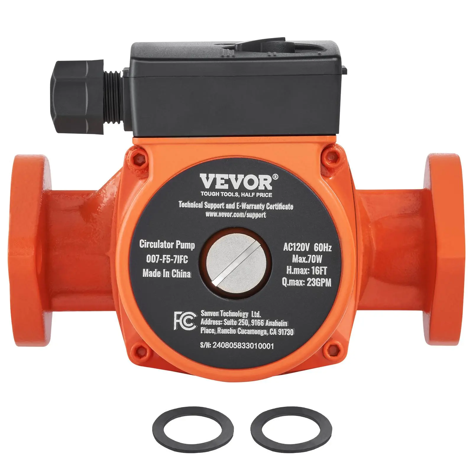 【Summerfinds】VEVOR 007-F5-7IFC Hot Water Recirculating Pump 110V70W 23 GPM Hot Water Circulation Pump1" NPT Flange 3-Speed Circulator PumpQuiet Operation Circulator Pump for Home Water Heater System