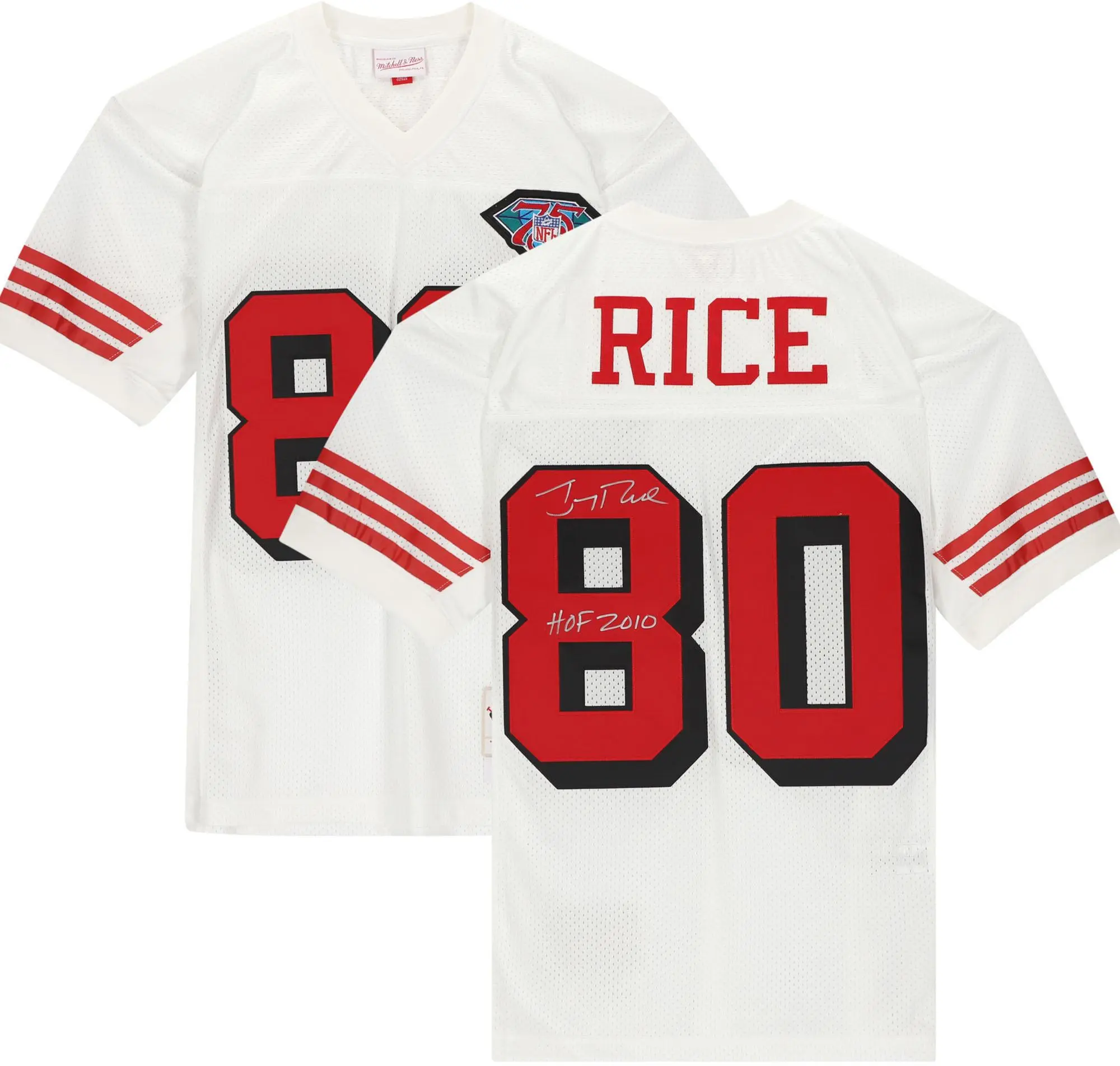 Jerry Rice San Francisco 49ers Autographed White Mitchell & Ness Authentic Jersey with "HOF 2010" Inscription - Fanatics Authentic Certified