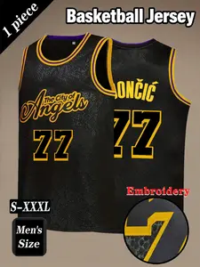 Men's #77 Retro Embroidery Basketball Jersey, Breathable athletic top, Classic "City of Angels" letter embroidered sportswear, loose, breathable and comfortable sleeveless vest, suitable for daily outdoor activities, competitions, training