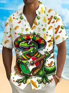 Short-Sleeved Shirt for Men Featuring a Crocodile Pattern - Vintage Design, with a Buttoned Chest Pocket, Perfect for Casual Wear