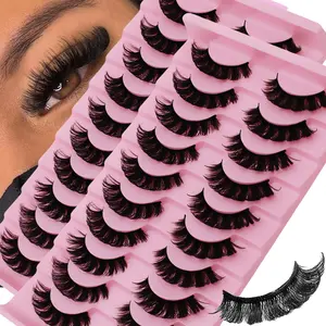 DD Curl Russian Strip Lashes, 20 Pairs/2 Pack, Fluffy Volume Synthetic False Eyelashes, Dramatic Messy Faux Mink Makeup Fake Lashes