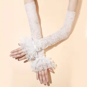 1 pair, girly lace gloves, trendy on Instagram, summer sun protection, hollowed-out solid color, Y2K subculture gothic sweet arm sleeves, suitable for weddings, birthdays, anniversaries, and party decorations, women's party decorative gloves