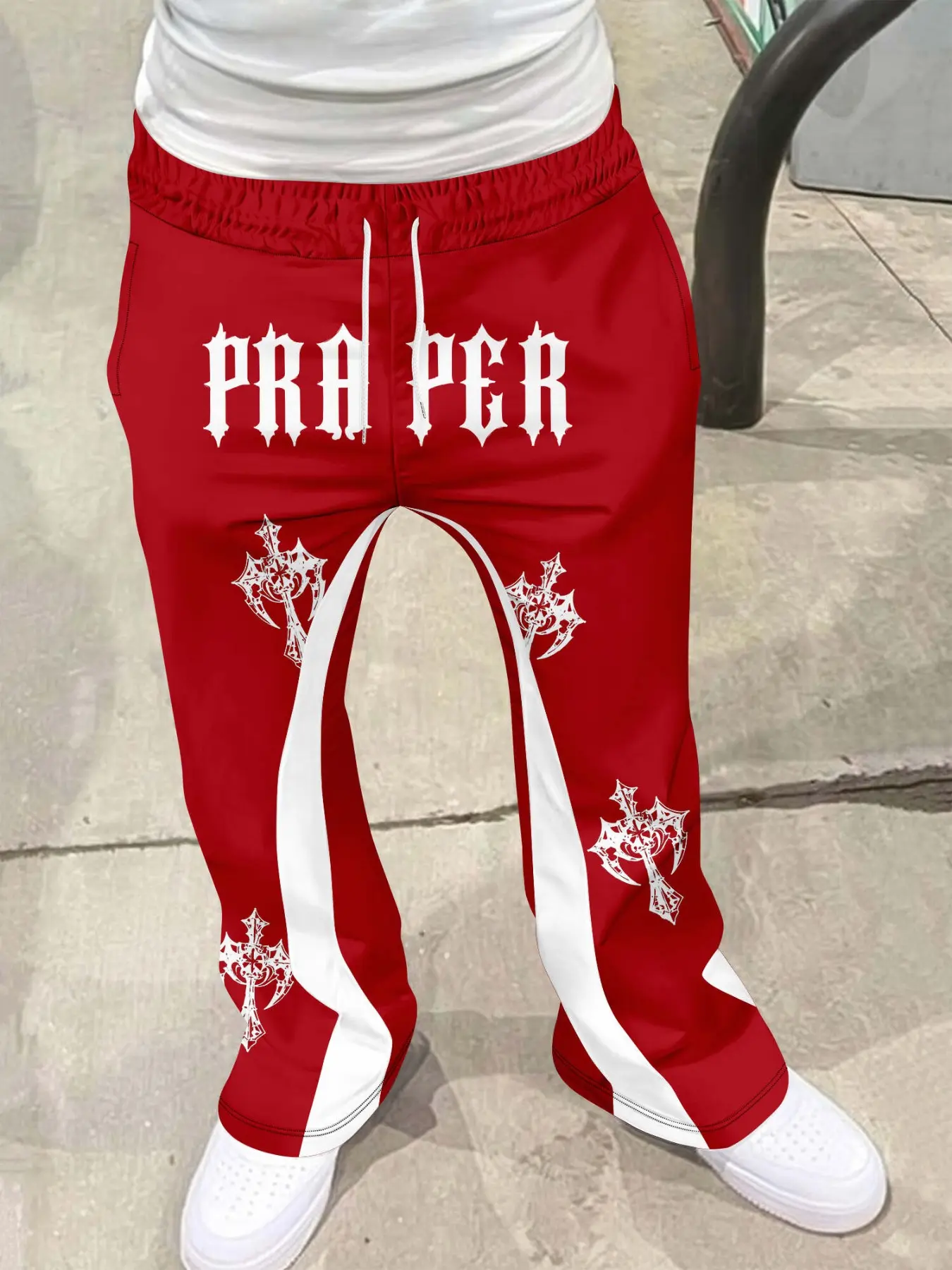 Men's Loose Fit Flare Leg Pants, Casual Streetwear Joggers, Vintage Hip Hop Long Trousers, 3D Print Design, Sporty Fashion, Flared Sweatpants, Wide Leg Sweatpants, Flared Sports Pants