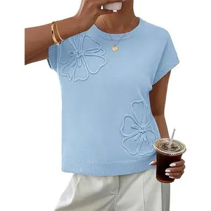 MEROKEETY Women's Summer Short Sleeve Sweater Vest Flower Knit Pullover Tank Tops 2026 Trendy Spring Cute Fashion Clothing