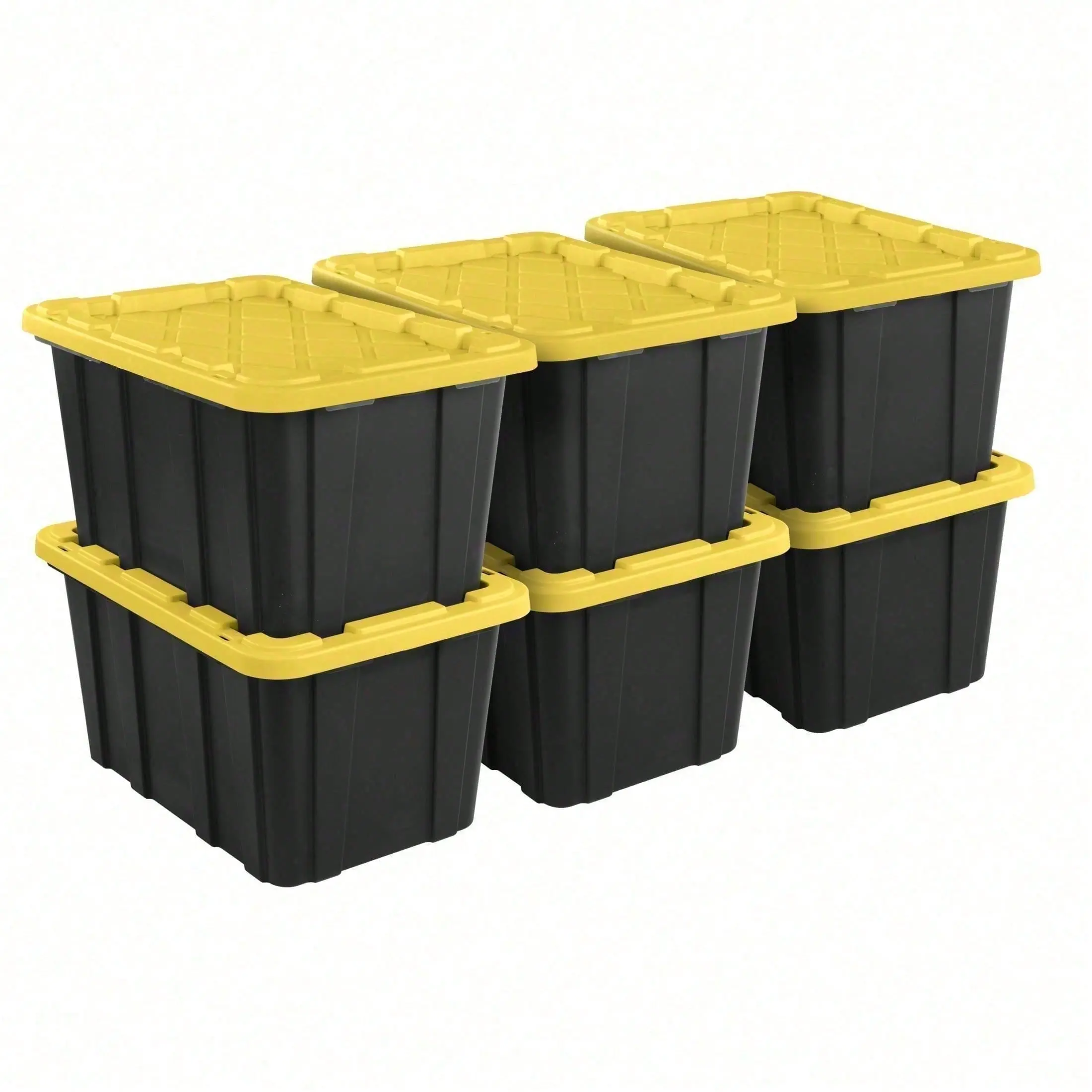 6-Pack Heavy-Duty 27 Gal Plastic Storage Totes with Lids, Stackable Storage Bins for Garage, Home Organization, Black & Yellow Home Organizer Boxes