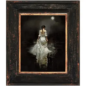 Moody Victorian Woman by the Lake Art Print, Gothic Style Oil Painting Poster, Dark Romantic Wall Decor, 5 Size, 8x12 to 27x40 inch, Room Decor, Unframed