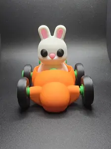 3D-Printed Bunny Carrot Racer - Chibi-Style Bunny Driver, Carrot-Shaped Body, Fully Functional Wheels,  Easter Gift