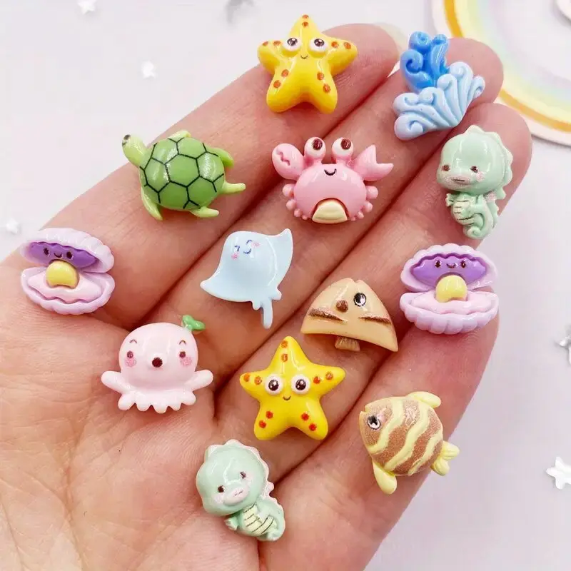 20pcs Ocean Wonders Resin Beach Charms Set - Colorful Mini Turtles, Crabs, Fish, Starfish & Seahorses for Scrapbooking and DIY Jewelry Crafts，Decorative Small Ornaments, Christmas, Halloween Decorations, Holiday Gifts, Creativity