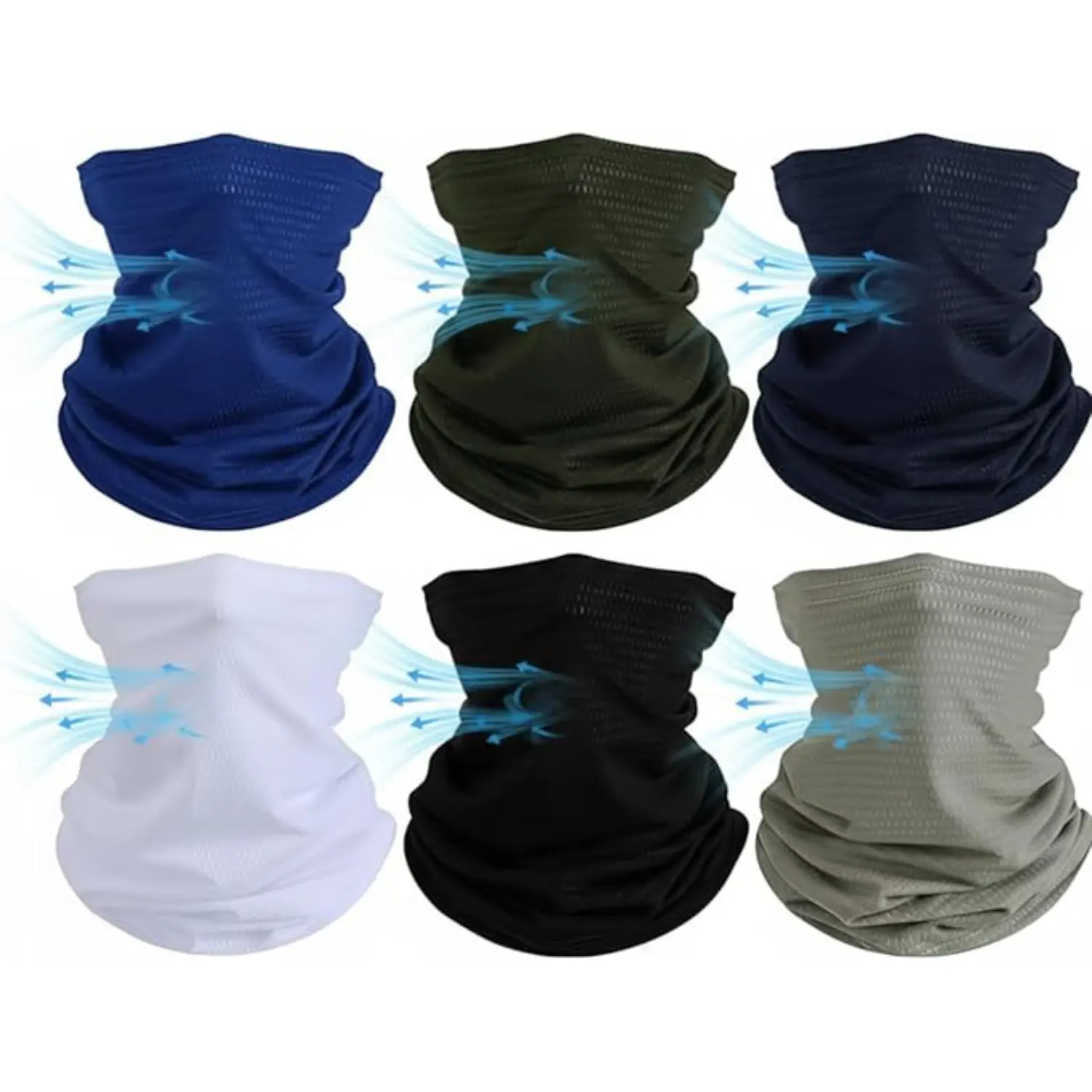 6-Pack Windproof Neck Gaiter, Elastic Polyester Face Covering with Cooling & UV Protection for Men & Women, Neck Gaiter Headwear, Facecovering
