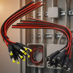 5.5x2.1mm DC Power Plug and Jack Connector Kit, Male Female Adapters with Cable Wires for LED Strips, CCTV Camera, Security System, Electronics Projects - 5, 20, 50 Pcs Options