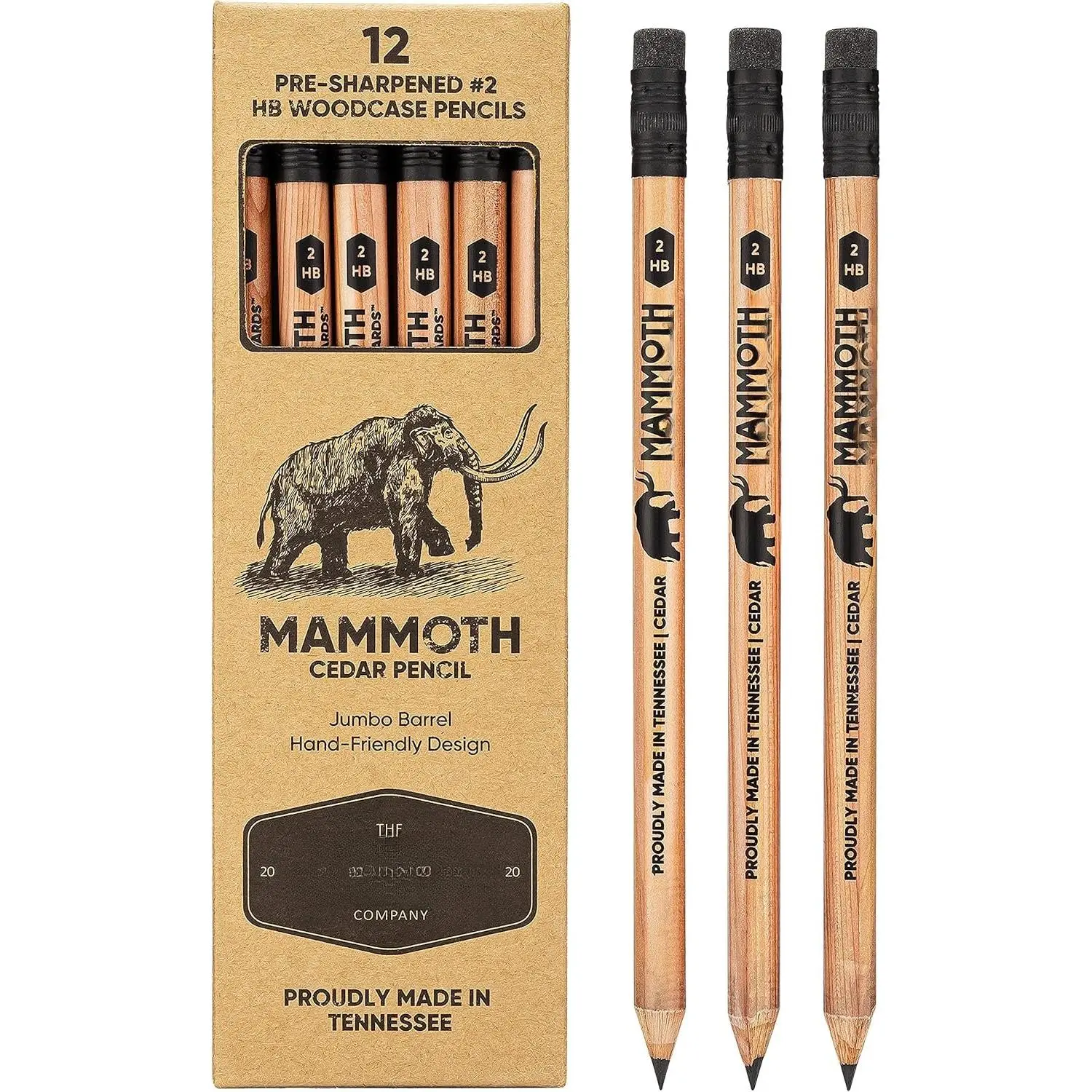 Mammoth Cedar Wood Pencils - 12 Pack, Durable and Versatile Construction Workers’ Pencils, Comfortable Grip for Adults with Hand Dexterity Issues, Break-Resistant Graphite Core, Smudge-Free Eraser