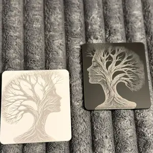 Tableware 2-Piece Black & White Coaster Set, Custom Engraved with Mother Earth Design