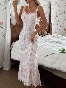 SlaySleep x CottageSlumber Floral Print Ruched Strap Women's Camisole Nightgown