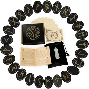 Runes, Wooden Runes Set with Guide Book, Healing Crystals, Ritual Paper, Tarot Bag, Witch Runa for Beginners, Witchcraft/Divination/Meditation/Spiritual Tirmanaz