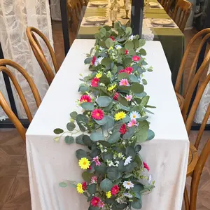 1 Counts Colorful Daisy Eucalyptus Leaf Vine, Faux Daisy Eucalyptus, Artificial Plant for Home Decor, Indoor Plants, Suitable for Dining Table, Porch, Fireplace Scene