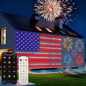 Smart Convenient decorative background screen,Flag Lights, 6.5x6.5ft 400 LED,DIY Pattern & Music Sync, Patriotic Fourth of July & Memorial Day Decor for Bedroom, Backdrop, & Holiday Parties graduation leis Outdoor Decoration