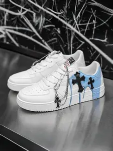 Klein Blue Trend Cross Sneakers - Metal Chain Decoration + Leather Cross Label + Breathable Perforated Upper, Suitable for Street Outfits & Daily Leisure, Eye-Catching Personality Comfortable & Breathable Trendy & Adaptable Strong Fashion Sense