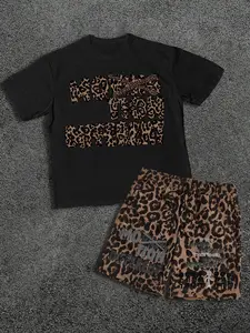 "Motion Different" Leopard Print T-Shirt and Shorts Matching Set | Hip Hop Streetwear Two-Piece Outfit
