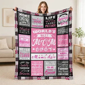 Best Mom Ever Flannel Blanket - Heartfelt Gift for Mom from Daughter or Son, Cozy All-Season Throw with Inspirational Messages, Pink & Black Checkered Design, Perfect for Mother’s Day, Birthday, Christmas, Valentine’s Day, Versatile Cozy Blanket-280GSM