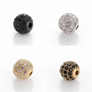 10pcs 8mm Zirconia Cubic Beads - Round Rhinestone Bracelet Spacer Charms, Crystal Zirconia Stones for DIY Jewelry Making, Golden, Black, Golden Plated Black, Silvery, DIY Jewelry Making|Elegant Bead Design|Durable Bead Material, Bead Accessories